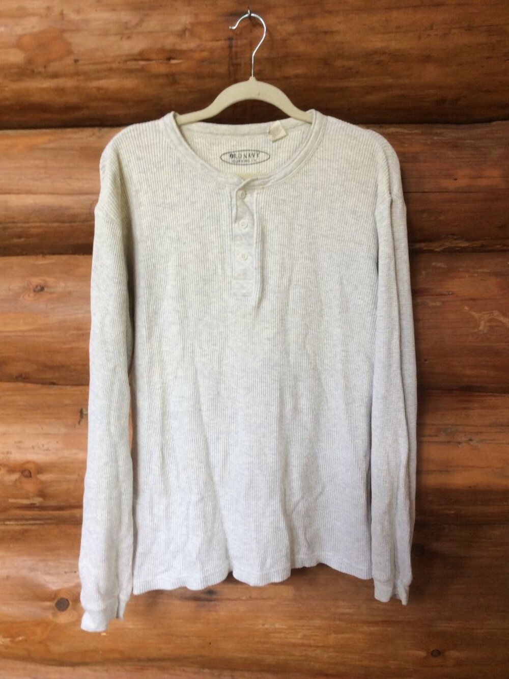 Old Navy Shirt Light Gray Y2K Thermal Waffle Knit Henley Size XL Grunge Dexter